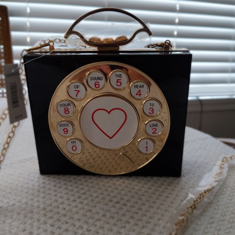 Black Telephone Hard Clutch with Chain